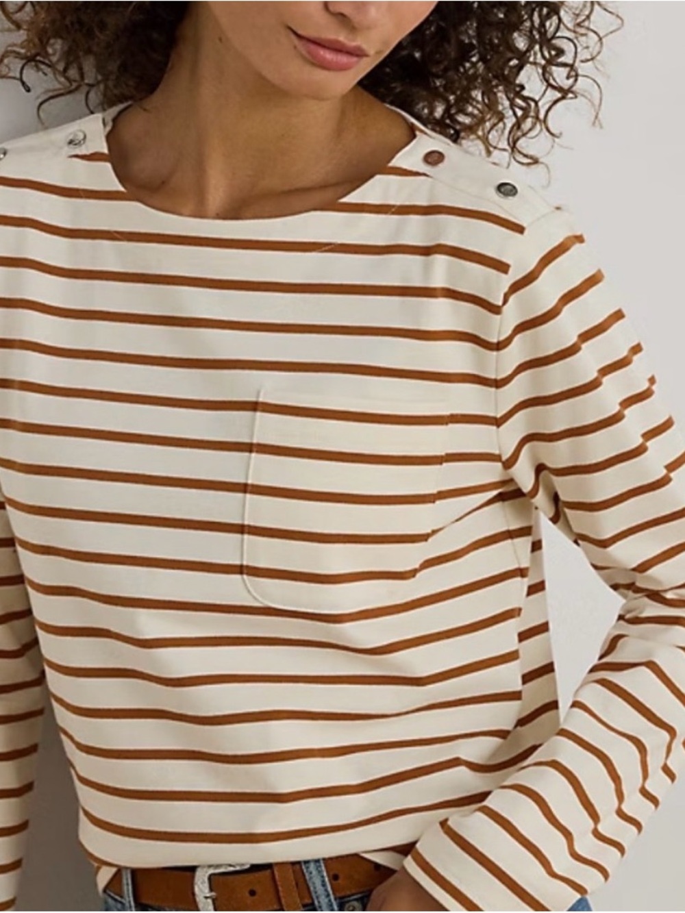 Women's Cream & Brown Striped Long-Sleeve Top